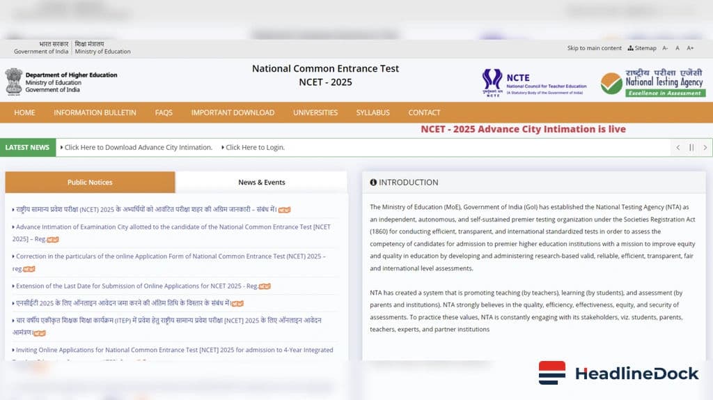 NCET Exam City Slip for 2026 Now Available: Download Instructions