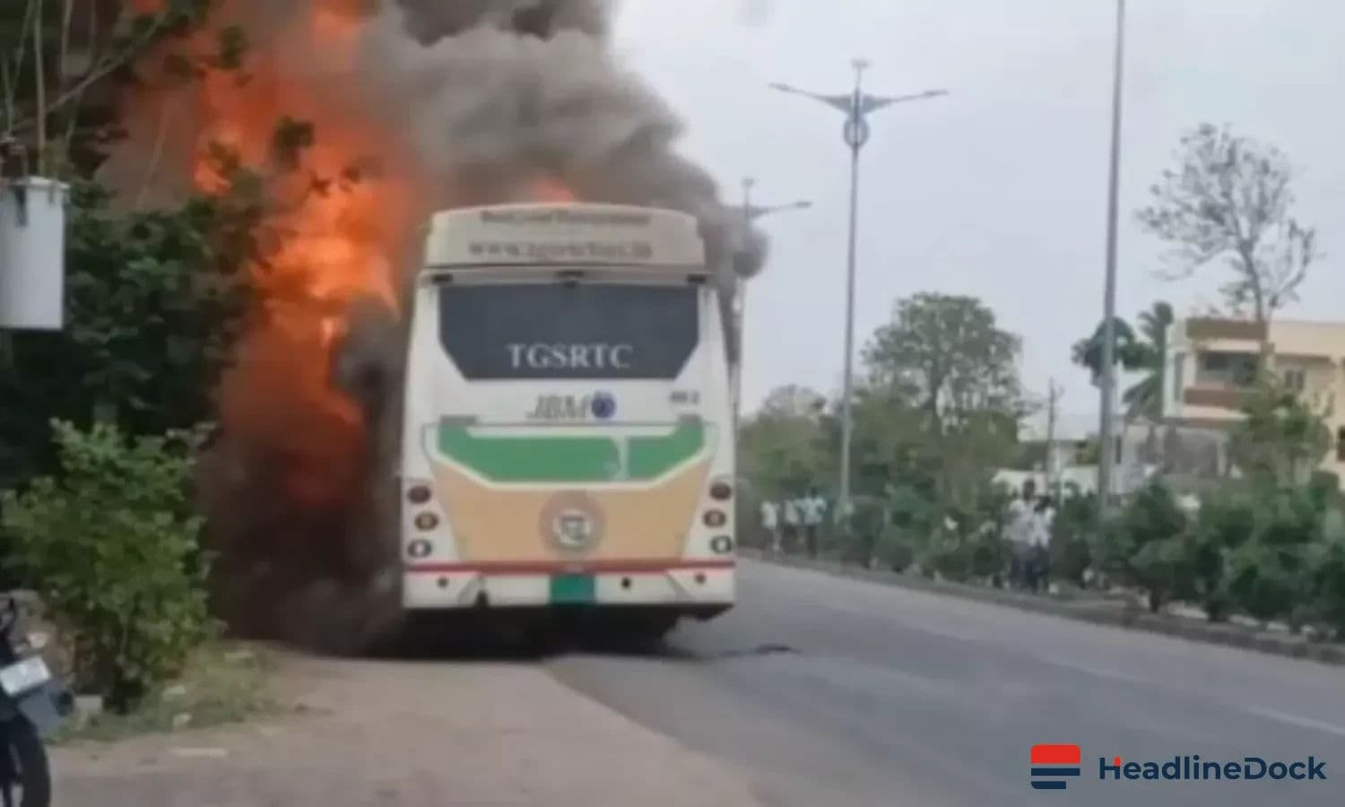 Electric RTC Bus Catches Fire Near Karimnagar; All 40 Passengers Safe