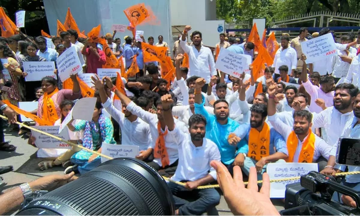 ABVP Protests in Hyderabad Over Government School Issues and Fee Hikes