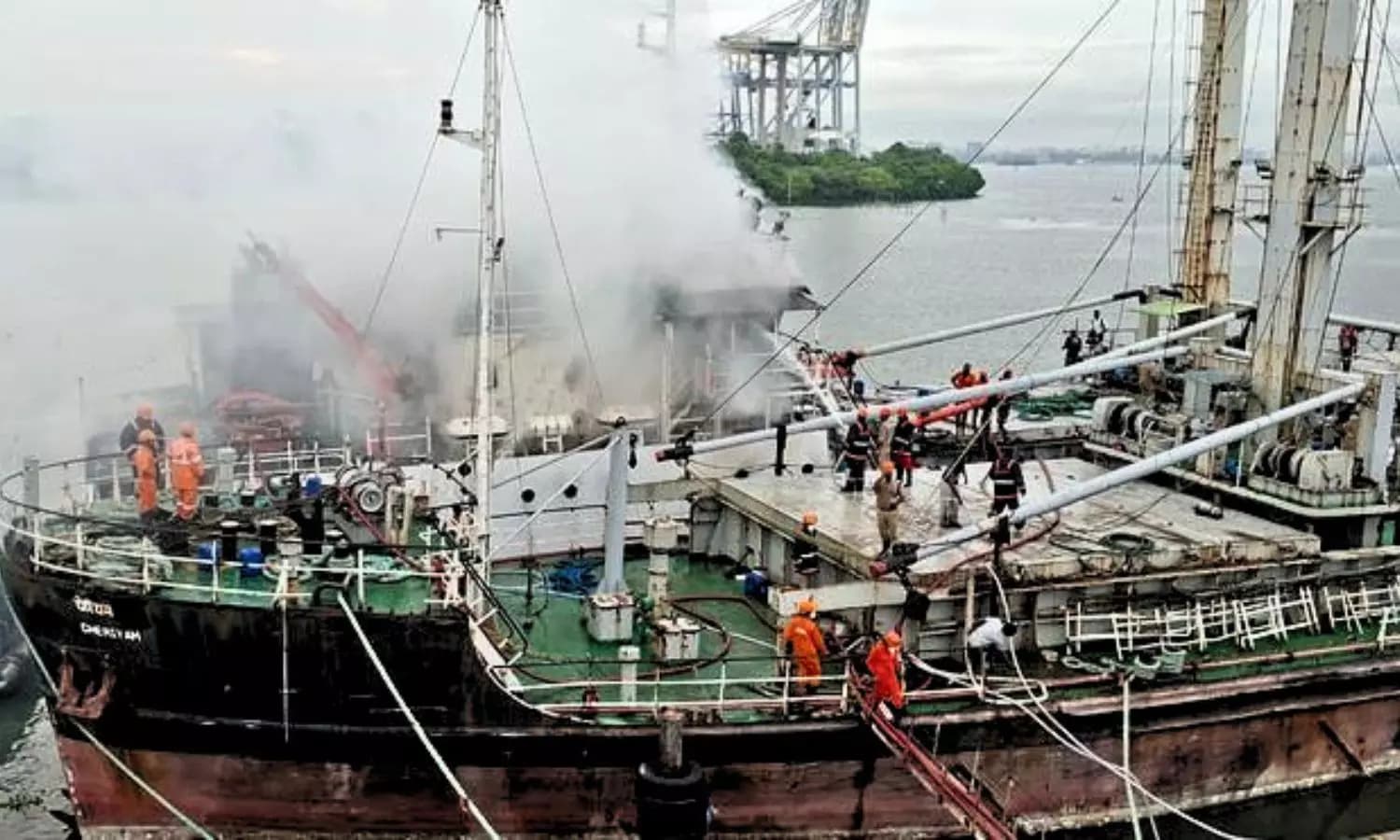 Cargo Barge Docked at Private Yard in Kochi Catches Fire