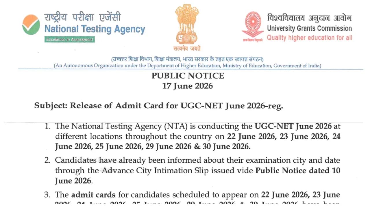 UGC NET June 2026 Admit Card Released: Download Official Hall Ticket Here